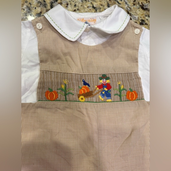 Velani by Anavini smocked Fall embroidered romper shirt included size 18 month - Picture 2 of 7
